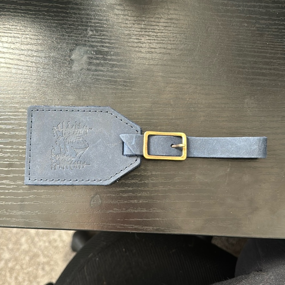 Leather luggage tag: dark blue (not sure of the color name)